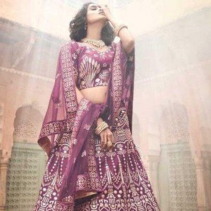 Buy Wine Embroidered Bridal Lehenga Choli for sale